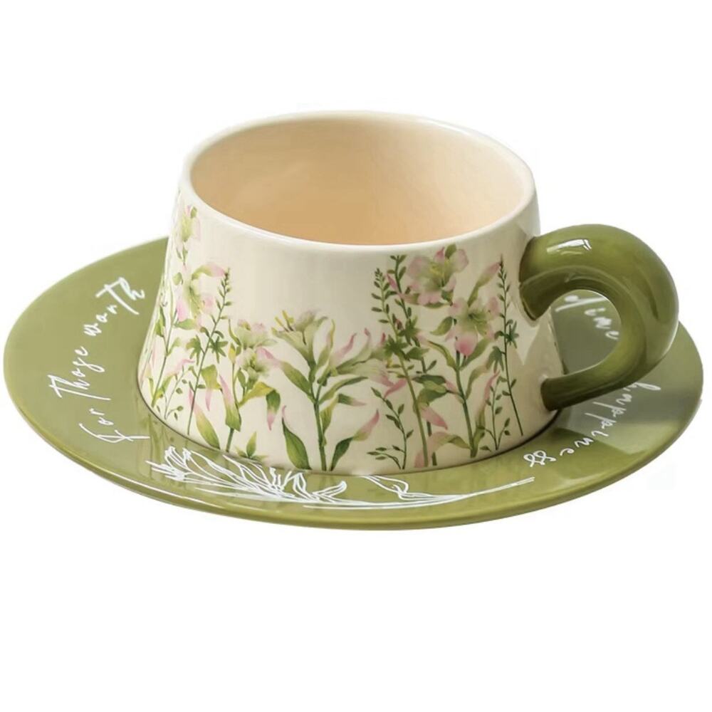 MDZF Sweet Home Lily Wind Chime Ceramic coffee tea cup set saucer floral NIB - Picture 2 of 13
